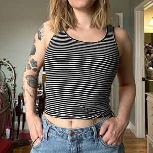 SO Black and White Striped Scoop Neck Tank